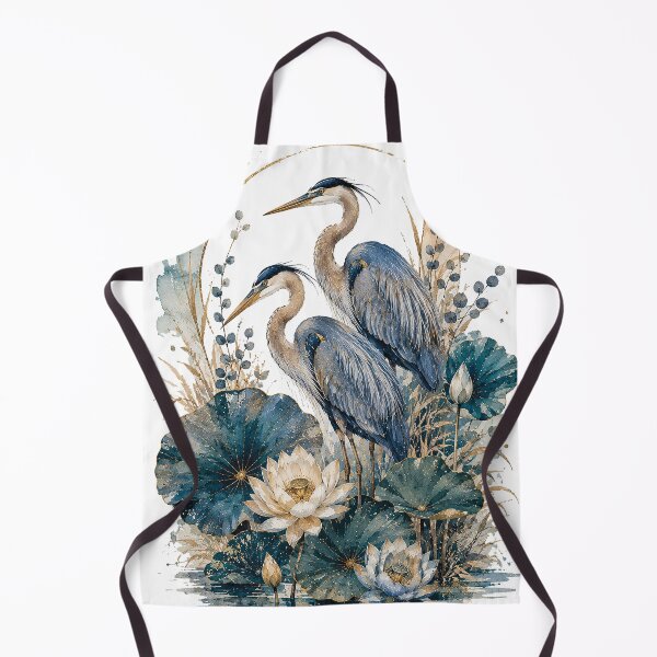 Item preview, Blue Heron Pair Lotus Watercolor Art designed and sold by Gold Turtle Lina.