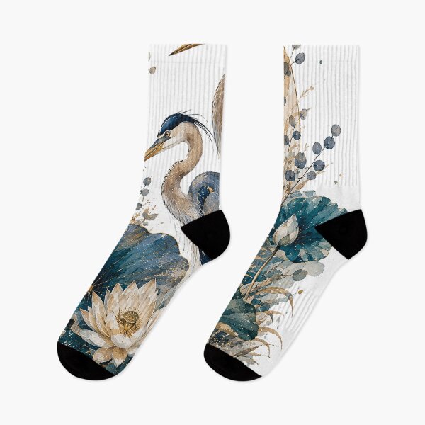 Item preview, Blue Heron Pair Lotus Watercolor Art designed and sold by Gold Turtle  Lina.