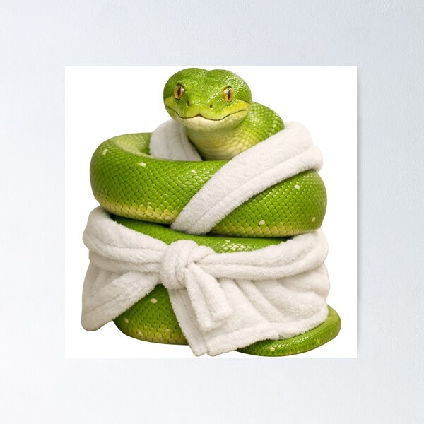 Item preview, Cozy Green Tree Python in a Bathrobe designed and sold by Sillytoe.