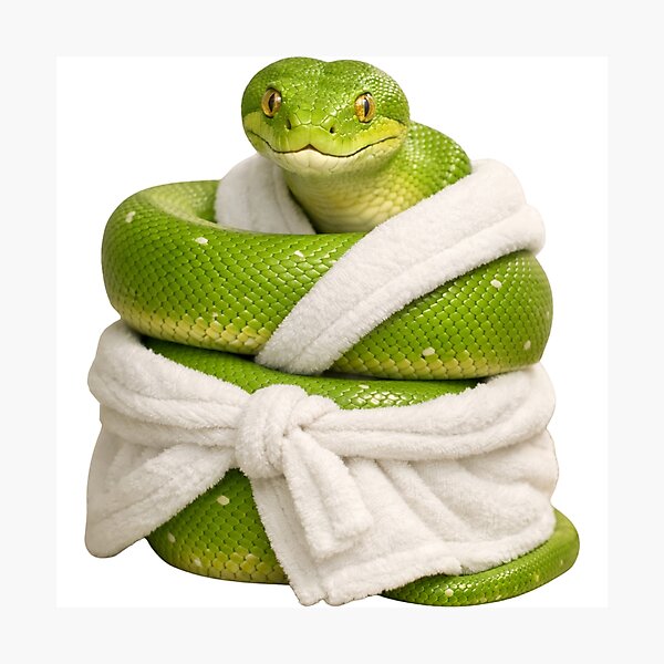 Item preview, Cozy Green Tree Python in a Bathrobe designed and sold by Sillytoe.