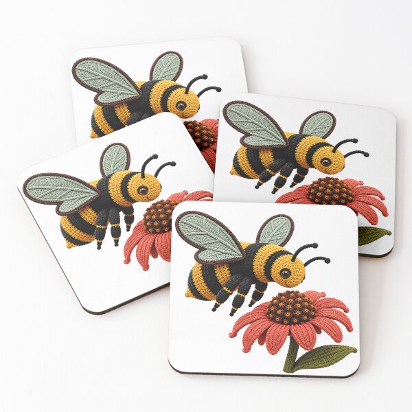 Item preview, Crochet Bee and Coneflower – Cute Yarn Garden Art designed and sold by Digital Culture Studio.