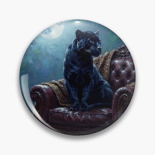 Artikelvorschau, Mitternachts-Souverän-Panther auf einem Vintage-Samtstuhl im Zauberwald entworfen und verkauft von AfresStudio.