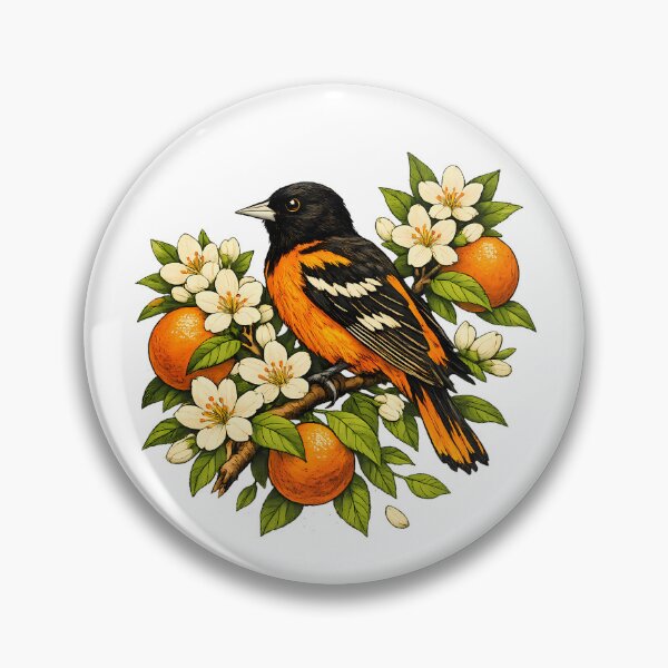 Item preview, Baltimore oriole among orange blossoms designed and sold by Daily Quirk.