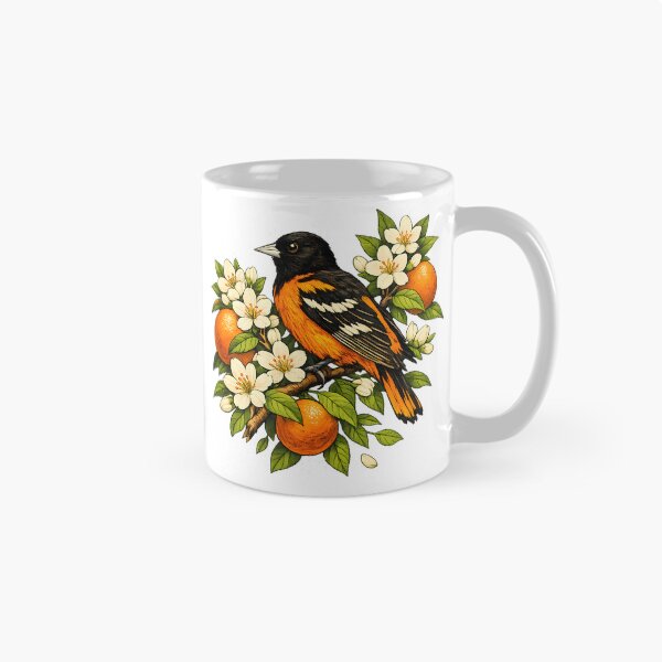Item preview, Baltimore oriole among orange blossoms designed and sold by Daily Quirk.