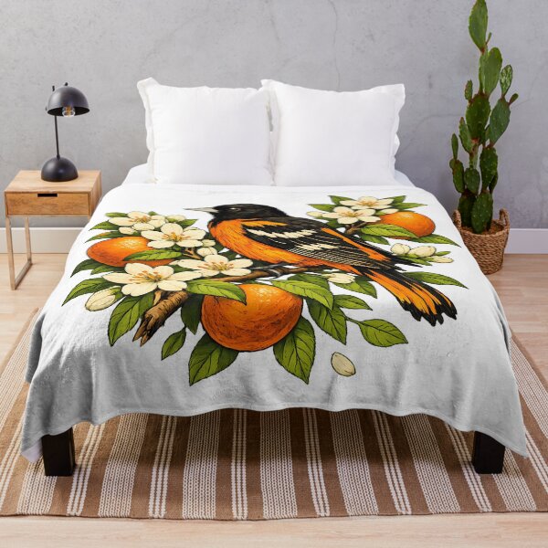 Item preview, Baltimore oriole among orange blossoms designed and sold by Daily Quirk.