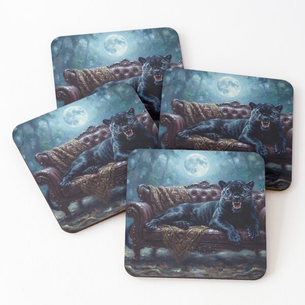 Item preview, Fierce Black Panther Resting on Vintage Sofa in Moonlit Forest designed and sold by AfresStudio.