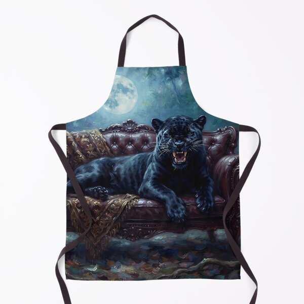Item preview, Fierce Black Panther Resting on Vintage Sofa in Moonlit Forest designed and sold by AfresStudio.