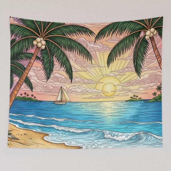 Item preview, Sunset Sail - Tropical Beach and Palm Tree Serenity designed and sold by ScenicRoute66.