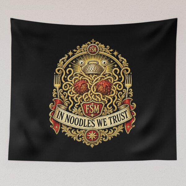 Item preview, In Noodles We Trust | Flying Spaghetti Monster Crest designed and sold by 3nine.