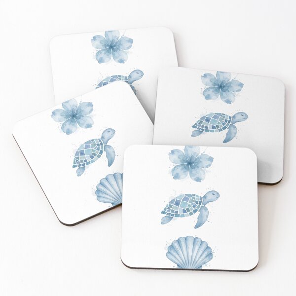 Item preview, Blue Watercolor Turtle Flower Shell Coastal designed and sold by mochiMooco.