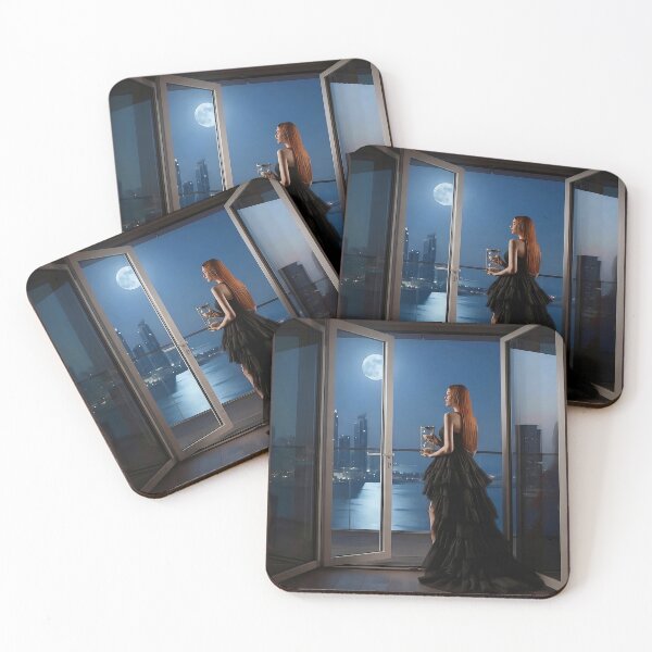 Item preview, Ethereal Woman Gazing at Full Moon from Luxury Balcony designed and sold by AfresStudio.