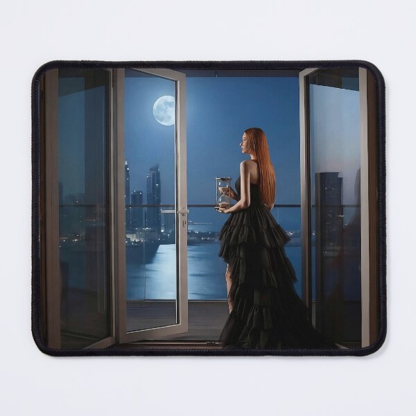 Item preview, Ethereal Woman Gazing at Full Moon from Luxury Balcony designed and sold by AfresStudio.