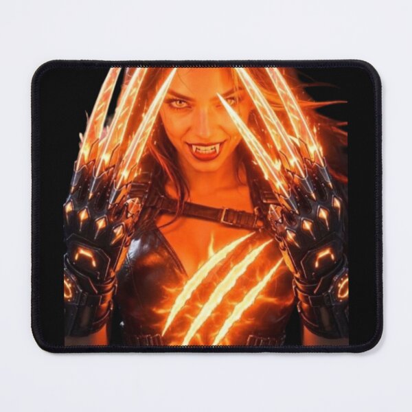 Item preview, Cyber Werewolf Queen 2- Neon Orange Cyberpunk Wolf Girl designed and sold by EvolutionMerch.