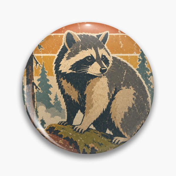 Item preview, Raccoon in the Misty Pine Forest Wild Animal Sun Faded Retro Art designed and sold by VisualArtsOasis.