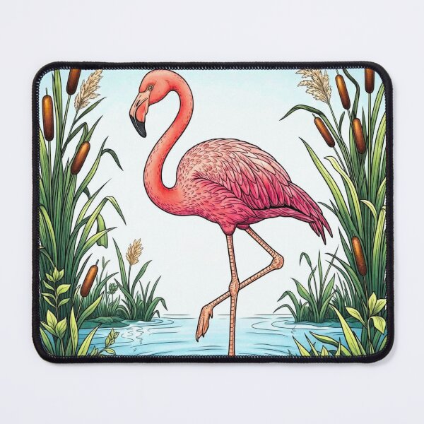 Item preview, Flamingo of Pink Perfection - Tropical Bird and Cattails Nature Art designed and sold by ScenicRoute66.
