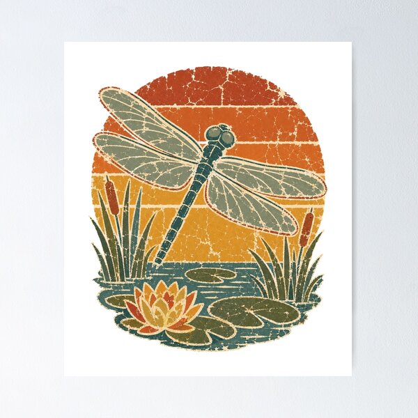 Item preview, Libélula sobre el estanque de verano. Animal salvaje. Sol. Arte retro descolorido. designed and sold by VisualArtsOasis.