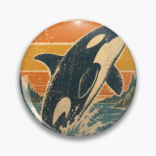 Item preview, Orca in the Cold Pacific Waters Wild Animal Sun Faded Retro Art designed and sold by VisualArtsOasis.