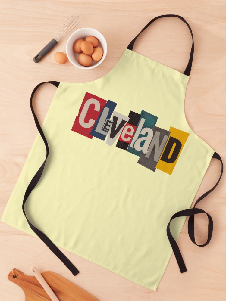 Thumbnail 1 of 6, Apron, Cleveland Cut-Out Ransom Note Typography designed and sold by ThreadRiotTees.