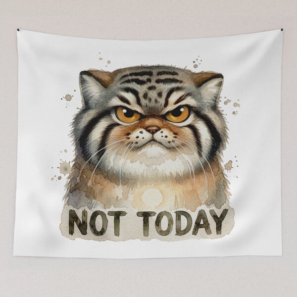 Item preview, Not Today - Grumpy Watercolor Pallas Cat designed and sold by PawtopiaArt.