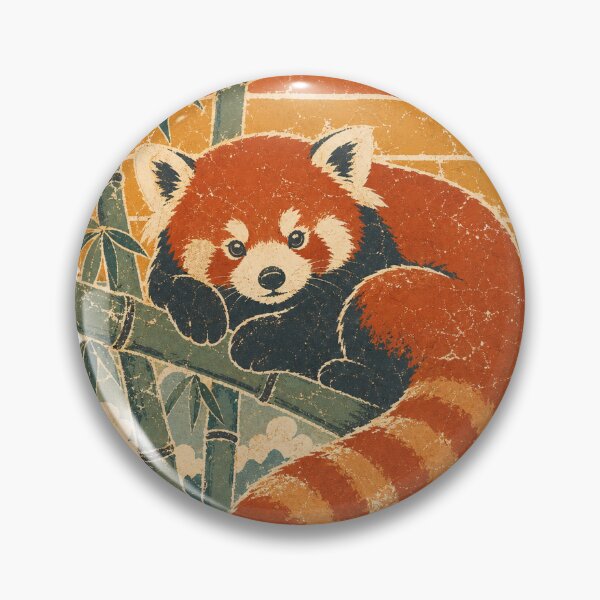 Item preview, Red Panda in the Misty Bamboo Grove Wild Animal Sun Faded Retro Art designed and sold by VisualArtsOasis.