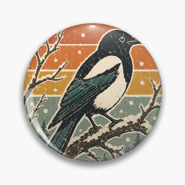 Item preview, Magpie on the Winter Branch Wild Animal Sun Faded Retro Art designed and sold by VisualArtsOasis.