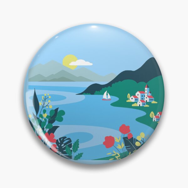 Item preview, Serene Mediterranean Coastal Landscape Sailboat Flat Graphic Art designed and sold by LuxocaDesigns24.