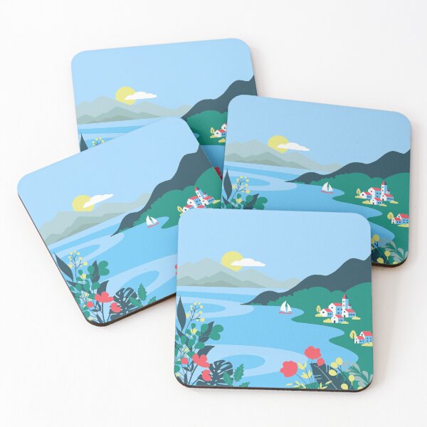 Item preview, Serene Mediterranean Coastal Landscape Sailboat Flat Graphic Art designed and sold by LuxocaDesigns24.