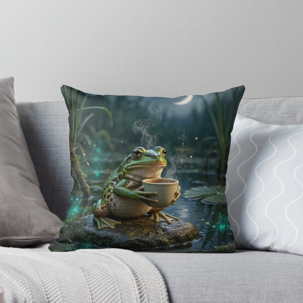 Item preview, Cute Frog Drinking Coffee - Aesthetic Cottagecore Illustration designed and sold by Breezes-of-Ida.