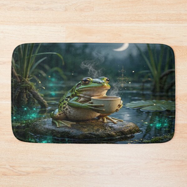 Item preview, Cute Frog Drinking Coffee - Aesthetic Cottagecore Illustration designed and sold by Breezes-of-Ida.