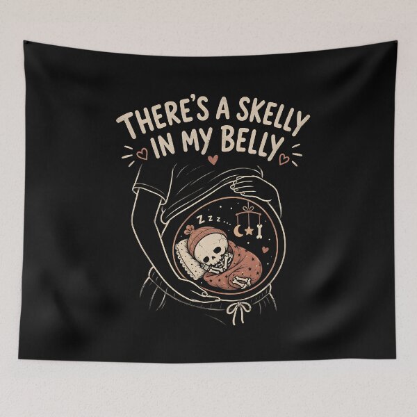Item preview, There's a Skelly in My Belly – Cute Sleeping Skeleton Halloween Pregnancy Design designed and sold by Lina Caro.