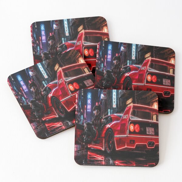 Item preview, Cyberpunk Crimson Supercar - Tokyo Retro Night Art designed and sold by JMAVILA ART.