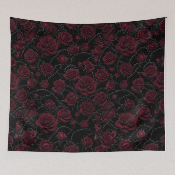 Aperçu de l'œuvre Motif gothique sombre de roses et d'épines rouges créée et vendue par Owcomm.
