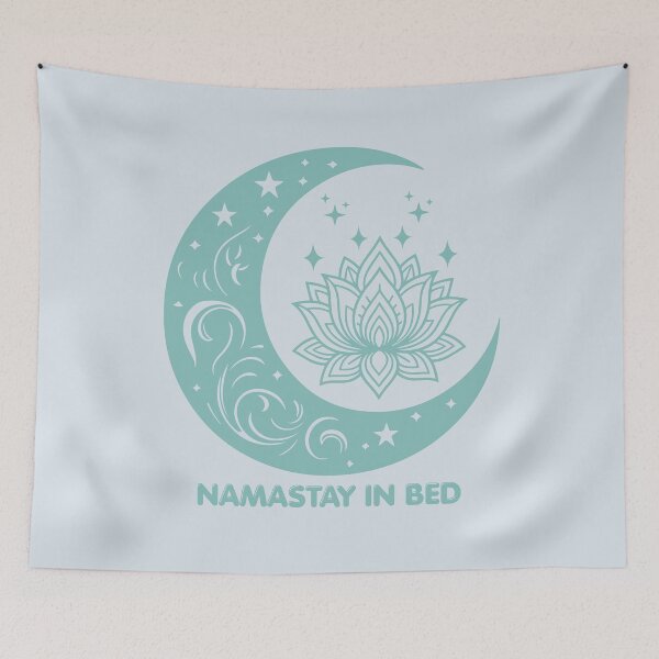 Item preview, Namastay in Bed - lotus blossom - moon (aqua) designed and sold by 247DesignStudio.