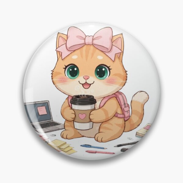 Item preview, Happy Kawaii Cat with Coffee Ready for Study designed and sold by Moody Vibes Studio.