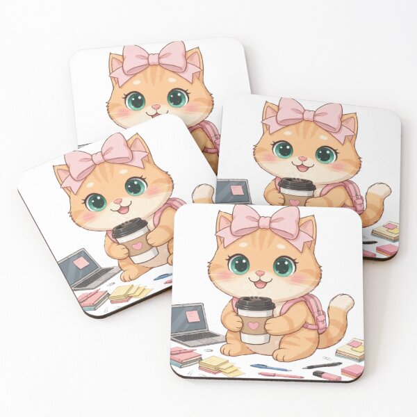 Item preview, Happy Kawaii Cat with Coffee Ready for Study designed and sold by Moody Vibes Studio.