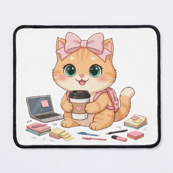 Item preview, Happy Kawaii Cat with Coffee Ready for Study designed and sold by Moody Vibes Studio.
