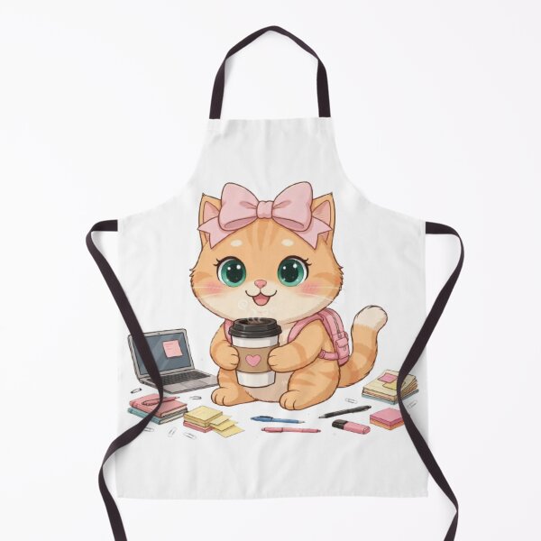 Item preview, Happy Kawaii Cat with Coffee Ready for Study designed and sold by Luna's World - Moody Vibes Studio.