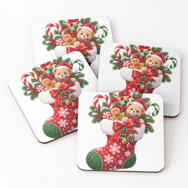 Item preview, Cozy Christmas Stocking with Teddy Bear designed and sold by TinyWeird.
