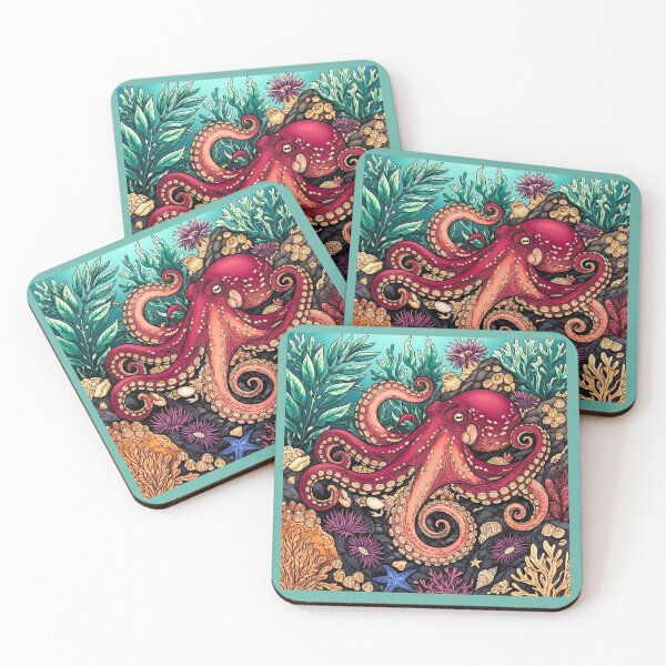 Item preview, Majestic Sea Creatures - Vibrant Octopus in Coral Reef designed and sold by ScenicRoute66.