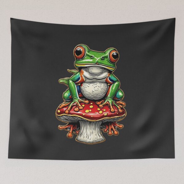 Item preview, Vintage Cloisonne Frog on Red Mushroom Cottagecore Aesthetic Gold Emblem Art 01 designed and sold by Shift-Bloom.