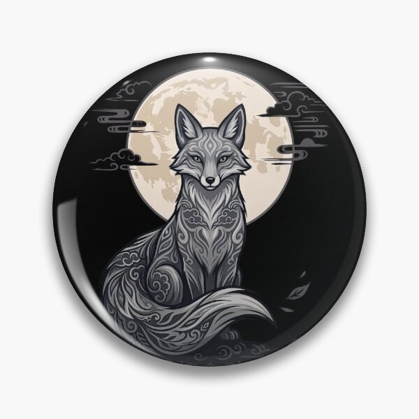 Item preview, Moonlit Grey Fox Spirit Japanese Aesthetic Artwork designed and sold by LinaValearte.