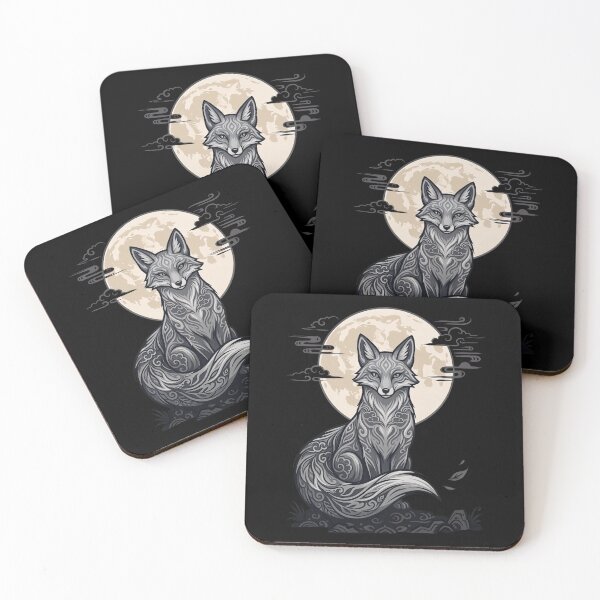 Item preview, Moonlit Grey Fox Spirit Japanese Aesthetic Artwork designed and sold by LinaValearte.