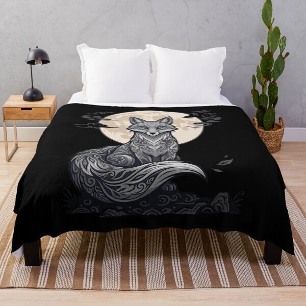 Item preview, Moonlit Grey Fox Spirit Japanese Aesthetic Artwork designed and sold by LinaValearte.