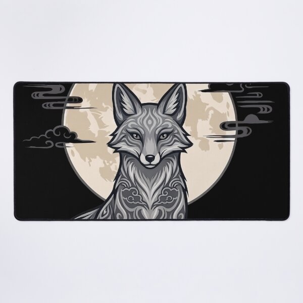 Item preview, Moonlit Grey Fox Spirit Japanese Aesthetic Artwork designed and sold by LinaValearte.