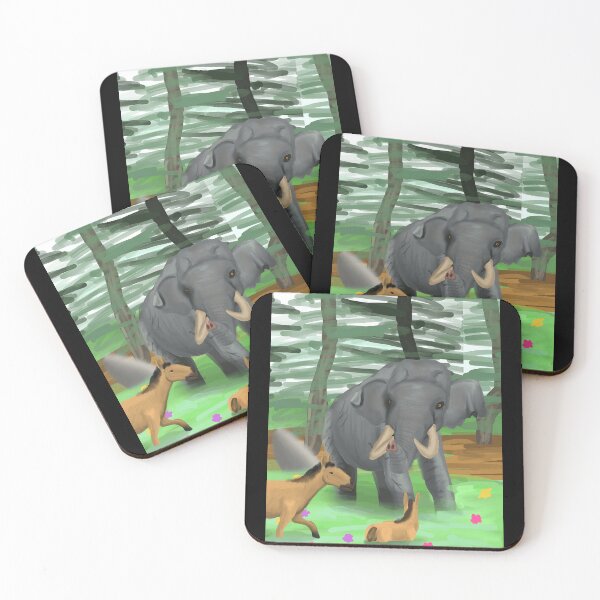 Item preview, Elephant and Horses in Vibrant Nature Scene designed and sold by Fibi-studio.