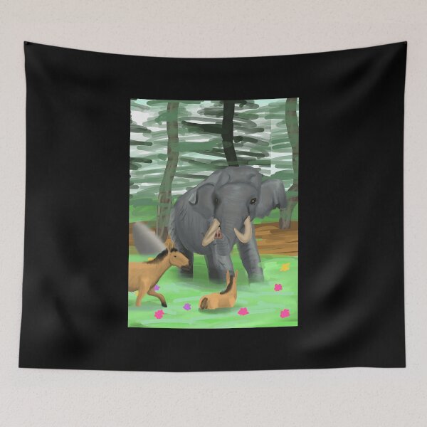 Item preview, Elephant and Horses in Vibrant Nature Scene designed and sold by Fibi-studio.