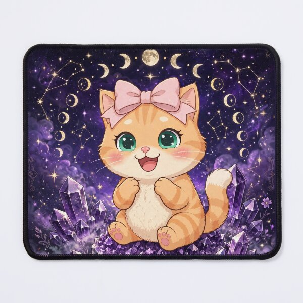 Item preview, Celestial Cat on Amethyst Crystals Moon Phases designed and sold by Luna's World - Moody Vibes Studio.