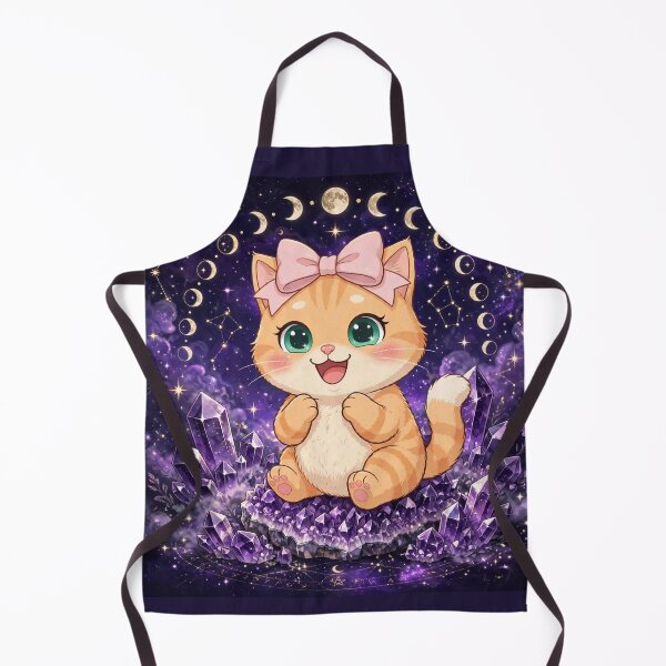 Item preview, Celestial Cat on Amethyst Crystals Moon Phases designed and sold by Moody Vibes Studio.