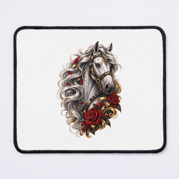 Item preview, Luxury Gothic Horse with Red Roses – Elegant Black & Gold Equestrian designed and sold by ArtSculpt.