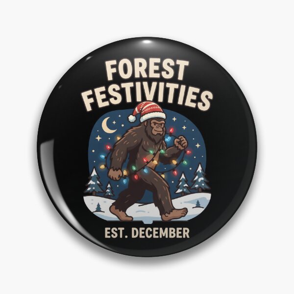 Item preview, Bigfoot holiday lights at a forest festival, wearing a Santa hat. designed and sold by MyHappyArtShop.